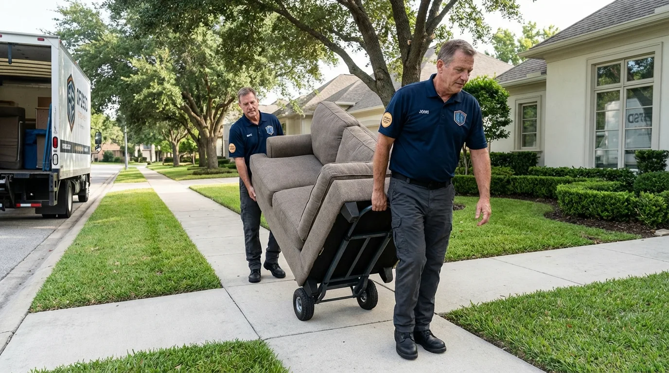 Local residential moving crew loading furniture in Centerville, TX